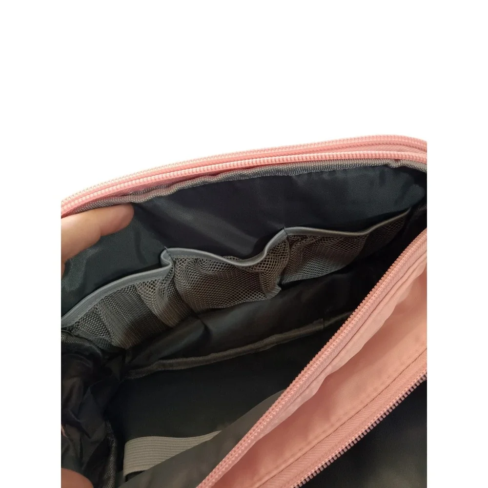 Pink Travel Makeup Bag Organizer Multi Compartment Toiletry Cosmetic Case Handle